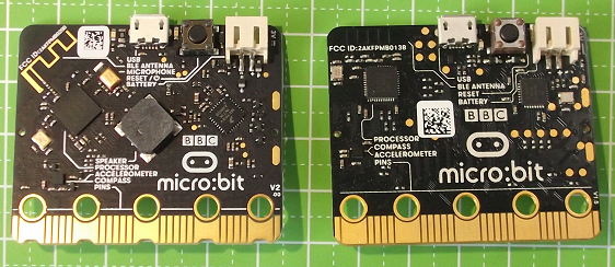 BBC micro:bit V2 and V1.5 back