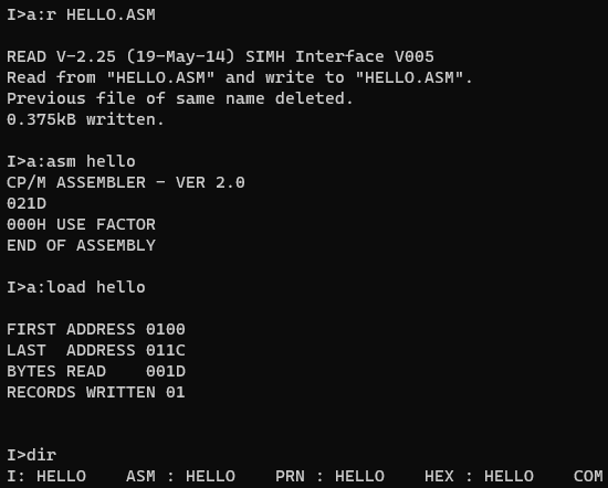 helloWord in CP/M ASM